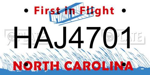 HAJ4701 North Carolina License Plate