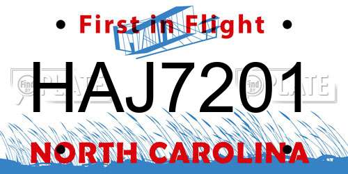 HAJ7201 North Carolina License Plate