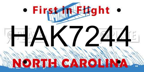 HAK7244 North Carolina License Plate