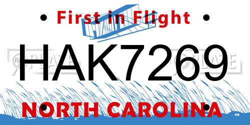 HAK7269 North Carolina License Plate