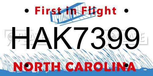 HAK7399 North Carolina License Plate