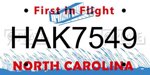 HAK7549 North Carolina License Plate