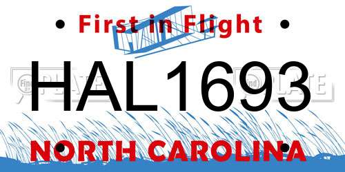 HAL1693 North Carolina License Plate