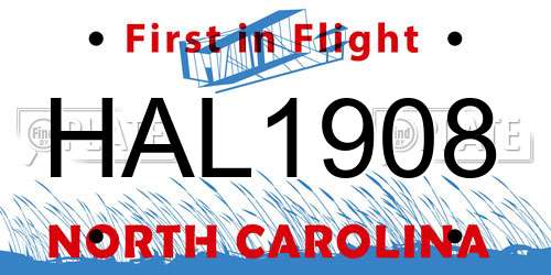 HAL1908 North Carolina License Plate
