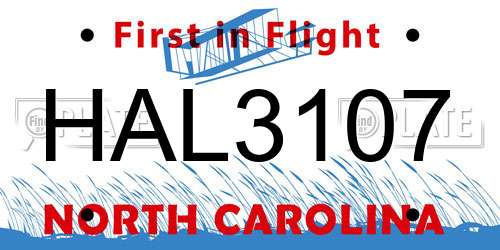 HAL3107 North Carolina License Plate