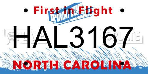 HAL3167 North Carolina License Plate