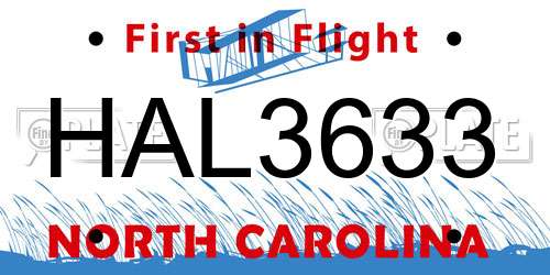 HAL3633 North Carolina License Plate
