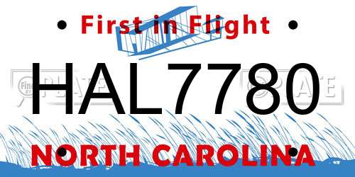 HAL7780 North Carolina License Plate