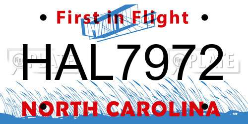 HAL7972 license plate in NC state