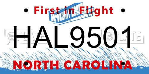 HAL9501 North Carolina License Plate