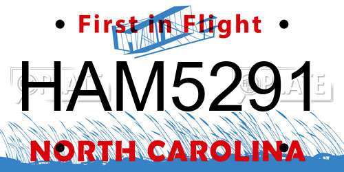 HAM5291 North Carolina License Plate