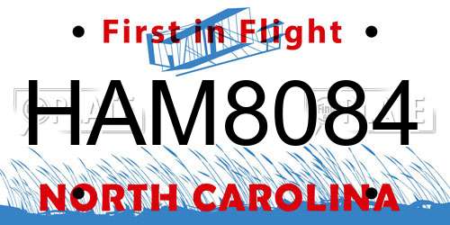 HAM8084 North Carolina License Plate