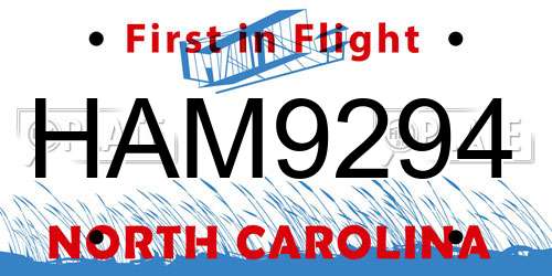HAM9294 North Carolina License Plate