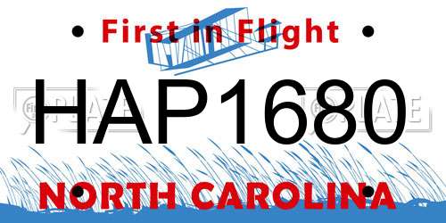 HAP1680 North Carolina License Plate