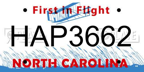 HAP3662 North Carolina License Plate