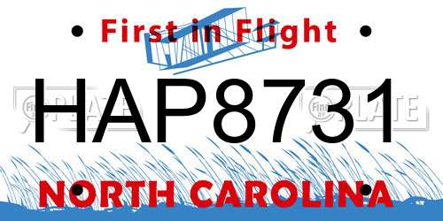 HAP8731 North Carolina License Plate