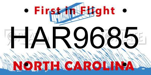 HAR9685 North Carolina License Plate