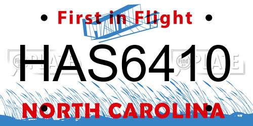 HAS6410 North Carolina License Plate