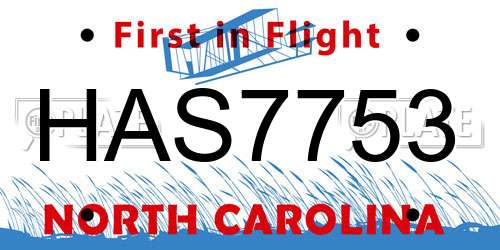 HAS7753 North Carolina License Plate