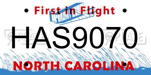 HAS9070 North Carolina License Plate