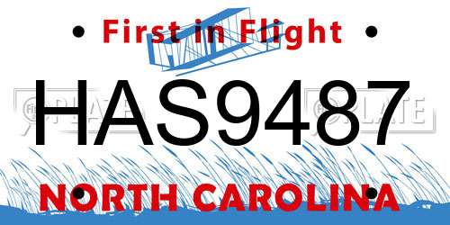 HAS9487 North Carolina License Plate