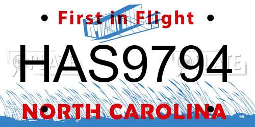 HAS9794 North Carolina License Plate