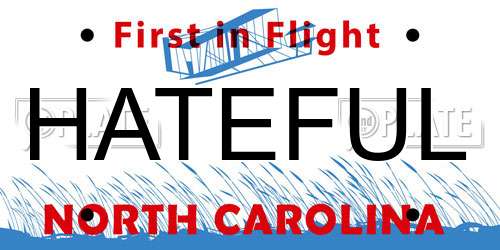 HATEFUL North Carolina License Plate