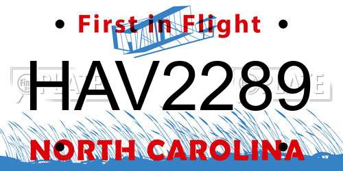 HAV2289 North Carolina License Plate