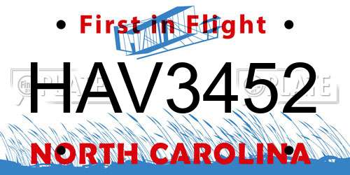HAV3452 North Carolina License Plate