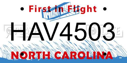 HAV4503 North Carolina License Plate