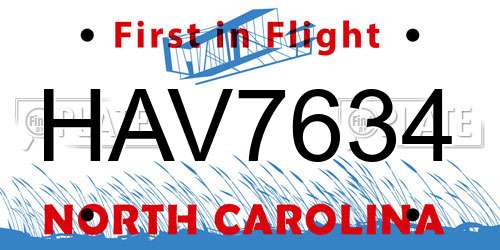 HAV7634 North Carolina License Plate