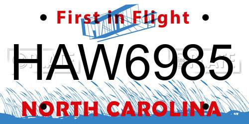 HAW6985 North Carolina License Plate