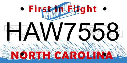 HAW7558 North Carolina License Plate