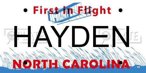 HAYDEN North Carolina License Plate