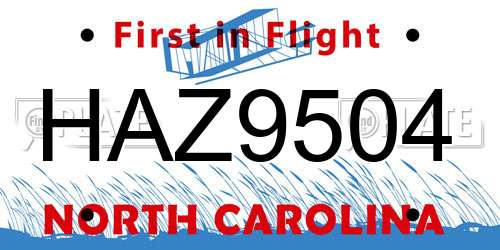 HAZ9504 North Carolina License Plate