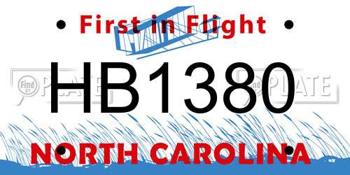 HB1380 North Carolina License Plate