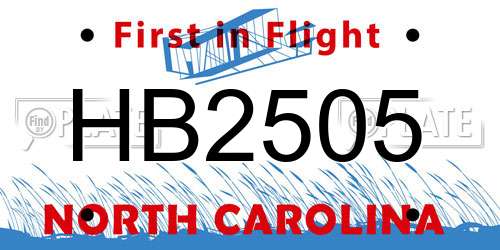 HB2505 North Carolina License Plate