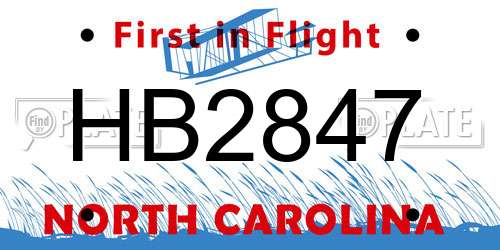 HB2847 North Carolina License Plate