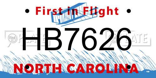 HB7626 North Carolina License Plate
