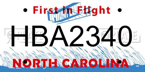 HBA2340 North Carolina License Plate