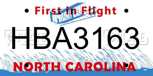 HBA3163 North Carolina License Plate