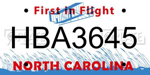 HBA3645 North Carolina License Plate