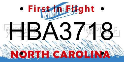 HBA3718 North Carolina License Plate