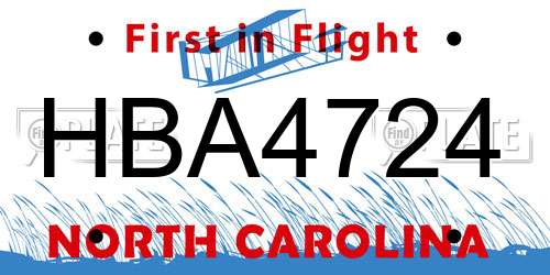 HBA4724 North Carolina License Plate