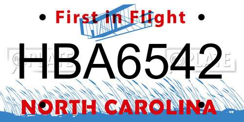 HBA6542 North Carolina License Plate