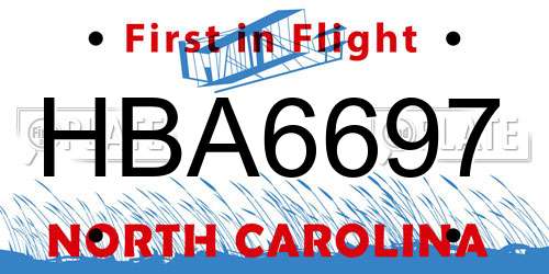 HBA6697 North Carolina License Plate
