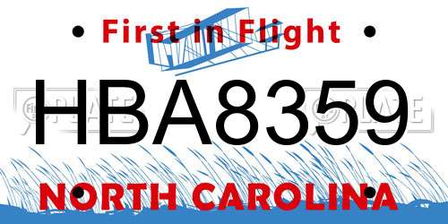 HBA8359 North Carolina License Plate