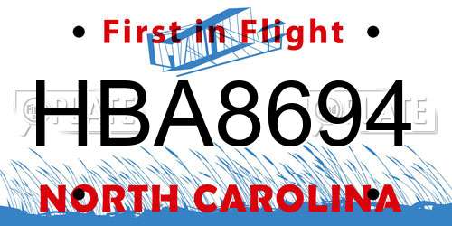 HBA8694 North Carolina License Plate