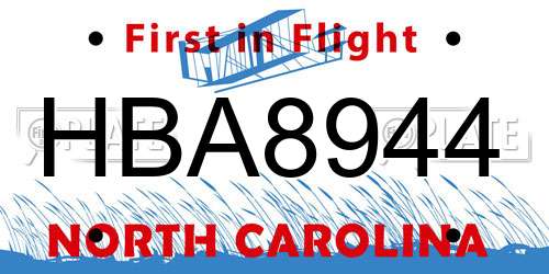 HBA8944 North Carolina License Plate