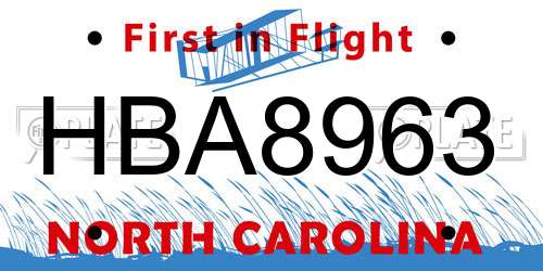 HBA8963 North Carolina License Plate